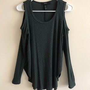 Dark green cold shoulder top